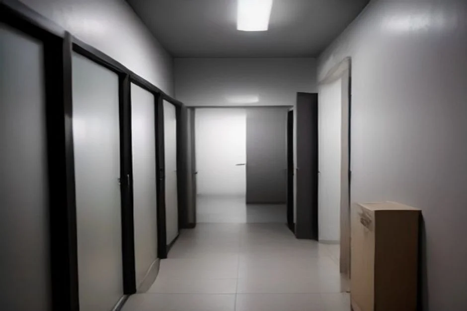 Corredor de apartamento brasileiro com porta-chaves e porta-retrato sobre mesa lateral, ambiente simples e iluminado naturalmente.
